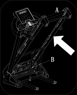 Uppfällning: UPP-/NERFÄLLNINGSINSTRUKTION Stöd punkten A med handen, och fäll upp i pilens riktning tills du hör ett klick när LÅSCYLINDERN (B) griper