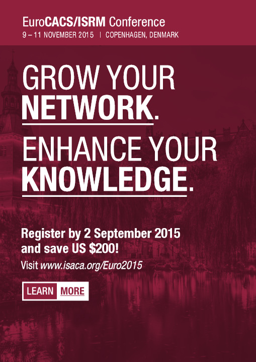 UPCOMING CONFERENCE ISACA NORDIC INFORMATION Price Register and pay by 9 September 2015* Member: US $1,550 + VAT.