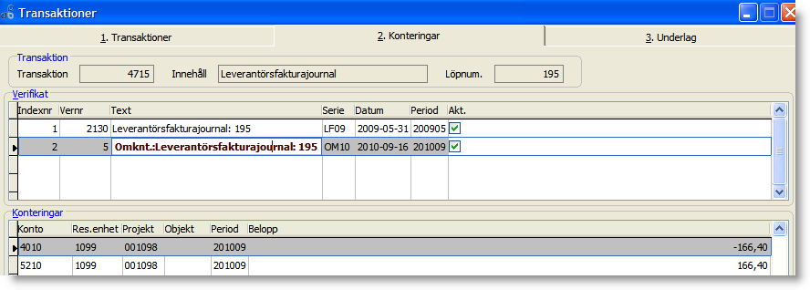 Ett nytt verifikat har skapats på samma transaktion som