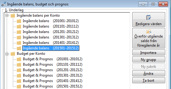 Ingående balans, budget och prognos Denna rutin hanterar Ingående balanser (balanskonton), budget och prognos (resultatkonton, eventuellt även budget/prognos på enhets-, projekt- eller objektsnivå).