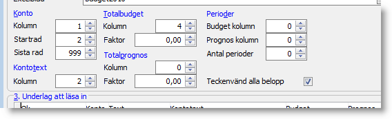 Exempel totalbudget Följande enkla exempel: Ger följande inställning: Läs från Excel Nästa steg är att