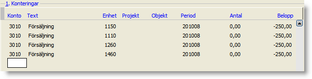 Ursprungskontering: Resultat: Fördelningskonton Ange de konton