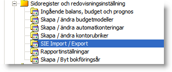 SIE Import/Export I denna rutin skapas (exporteras) SIE-filer av typ 1 och 2 samt läses in (importeras) SIE-filer av typ 4.