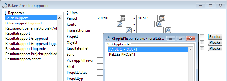 Välj den plocklista du vill använda till denna