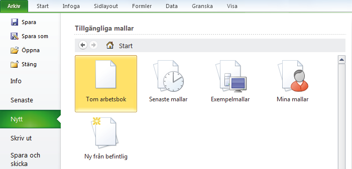 Skapa och använda mallar 32 Skydda blad och arbetsbok 38 Standardmallar 41 Formatmallar 43 Dokumentteman 45 Diagrammallar 46 Extra övningar 48 Du kan infoga en mall i en befi ntlig arbetsbok.