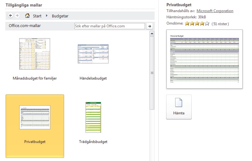 com (om du är uppkopplad mot Internet). 1 Öppna Arkiv-menyn och välj Nytt (File, New). 2 Klicka på någon av kategorierna under rubriken Office.