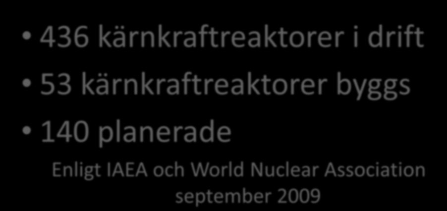 Elproduktionen i världen är nära 20 000 TWh per år i Sverige cirka 150 TWh per år - och behovet ökar, men just nu inte i Sverige.