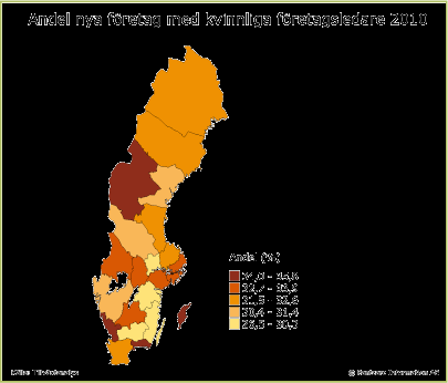 BILAGA 1 så var andelen kvinnliga företagsledare 34,3%, se tabell nedan. Det är en ökning med 4,3% sedan år 2000. Figur 6.