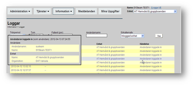 66 Prator - Admin 5.0.0 sökfält tomma, kommer alltså sökning att göras efter samtliga händelser på enheten under den angivna perioden.