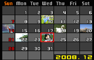 Visning av bilder på kalendermenyn 1. Aktivera uppspelningsläget och skjut zoomreglaget två gånger mot w (]). Kalendermenyn, med den första bilden som spelats in respektive dag, visas på skärmen.