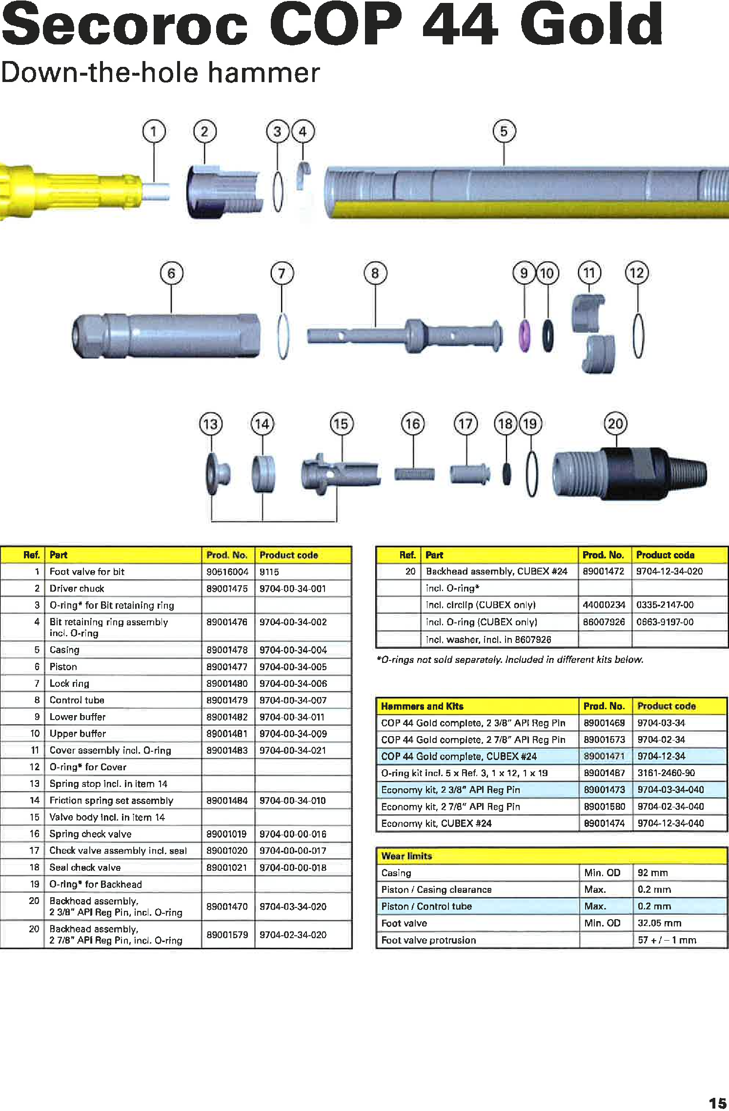 9706-05-06-040 64 QHD 28 774 Cop 44 GOLD Cop 44 GOLD COP 44 GOLD COP 44 GOLD, reservdelar Artikel nr Utförande Pos Pris B 750 01-1 Foot valve for bit 1 på begäran 750 02-1 Driver chuck 2 på begäran