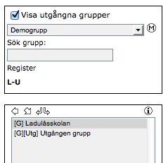 Sida 4/203 Några exempel på platser i PING PONG där valet Visa utgångna grupper finns tillgängligt i gruppväljaren Målrapport Utvecklingssamtal (hantera IUP:er/Samtalsunderlag, arkiv)