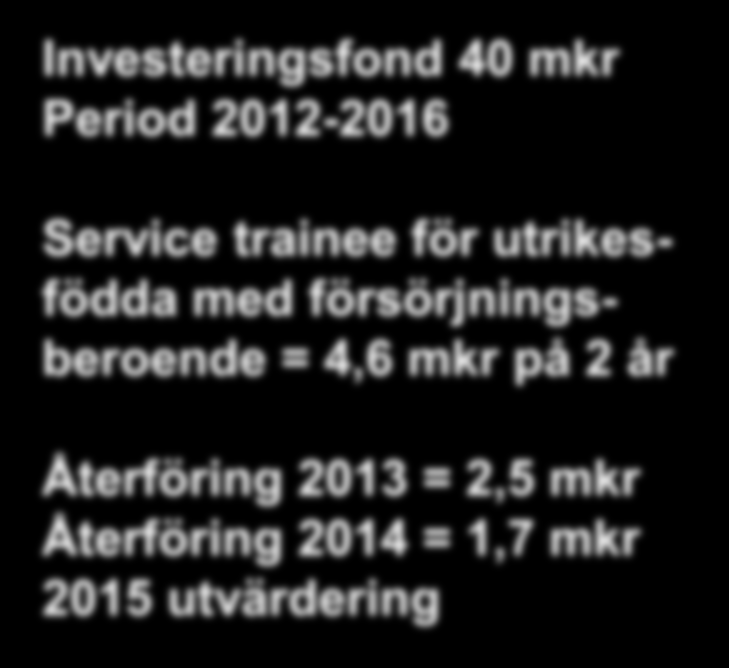 Exempel Norrköping Service Trainee Investeringsfond 40 mkr Period 2012-2016 Service