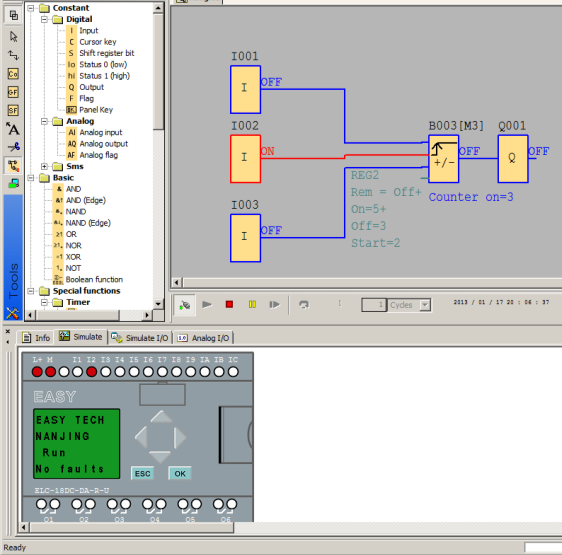 Programexempel skapa ett 4. Provkör genom simulering genom att ta Simulationikonen (F3).