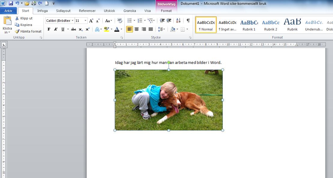 Uppgift Flytta bilden till önskad position i dokumentet. Flytta en bild alternativ. Markera bilden genom att klicka på den.