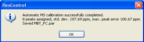 Figur 8 Parametern Peak Assignment Tolerance 7. För att starta kalibreringsproceduren klickar du på knappen Calibrate.