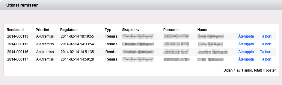 31 (32) Exempel på lista över utkast.