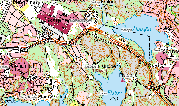 260). De flesta transporter till området kommer troligtvis att ansluta till Flatenvägen vid Skarpnäcksavfarten.