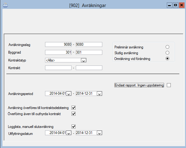 Det datumintervall där avräkningen skall vara giltig.