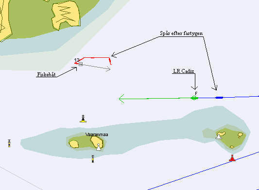 19 Figur 18. Fartyget de ser på styrbords bog (taget från simulatorn) Tabell 6. Med klockslag och händelser Klockslag Kl. 14:14 Kl. 14:18 Kl. 14:32 Kl.