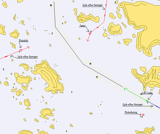 20 Figur 19. Fiskefartyget de inte såg på babords sida (taget från simulatorn) Tabell 7. Med klockslag och händelser Klockslag Kl 14:42 Kl.