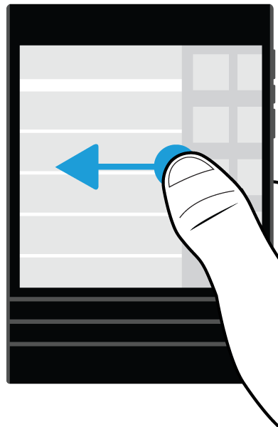 Konfiguration grunder Växla mellan BlackBerry Hub och apparna genom att dra fingret åt vänster och höger.