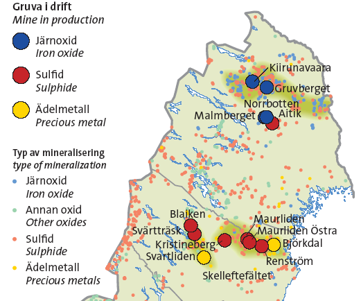 13 nyöppnade fyndigheter och jämfört med 2009 skedde en betydande produktionsökning i Kiirunavaara, Malmberget och Aitik. Tabell 4-1.