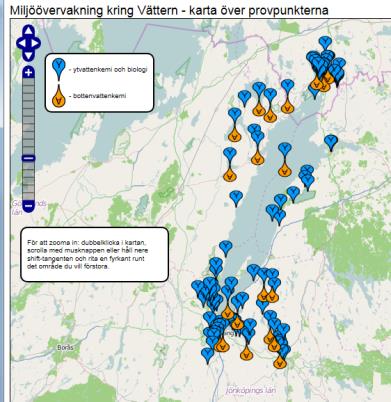 Figur 5. Information om vatten kan nås via vatteninformationssystem Sverige, samt via Vätternvårdsförbundets hemsida där en enkel kartlösning finns.