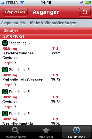 Reseplaneraren kan även visa tidtabellen