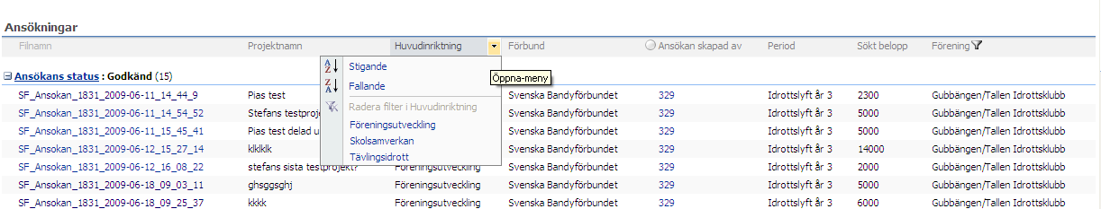 Ansökan Kan skickas in av ordförande, kassör och/eller Idrottslyftsansvarig firmatecknare. Medlem kan spara ansökan, men ej skicka in.