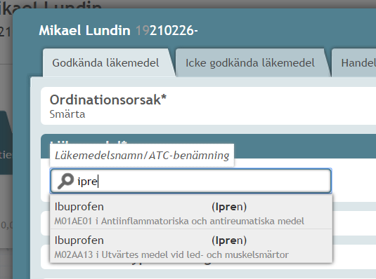 9. Ny ordination av godkända läkemedel Genom att klicka på den gröna knappen överst till höger i läkemedelslistan kommer du åt funktionen för att skapa en ny ordination.