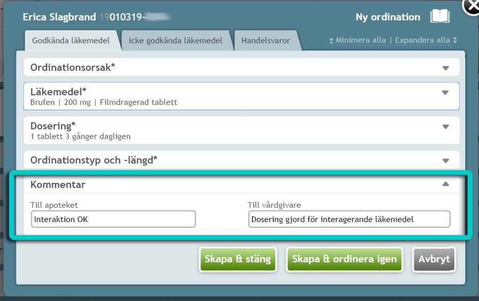 Om du ändrar datum för insättning (Från och med) till datum innan nästa produktion får du en förfrågan om du vill begära en akutproduktion, ordinera en helförpackning eller ändra till annat datum.