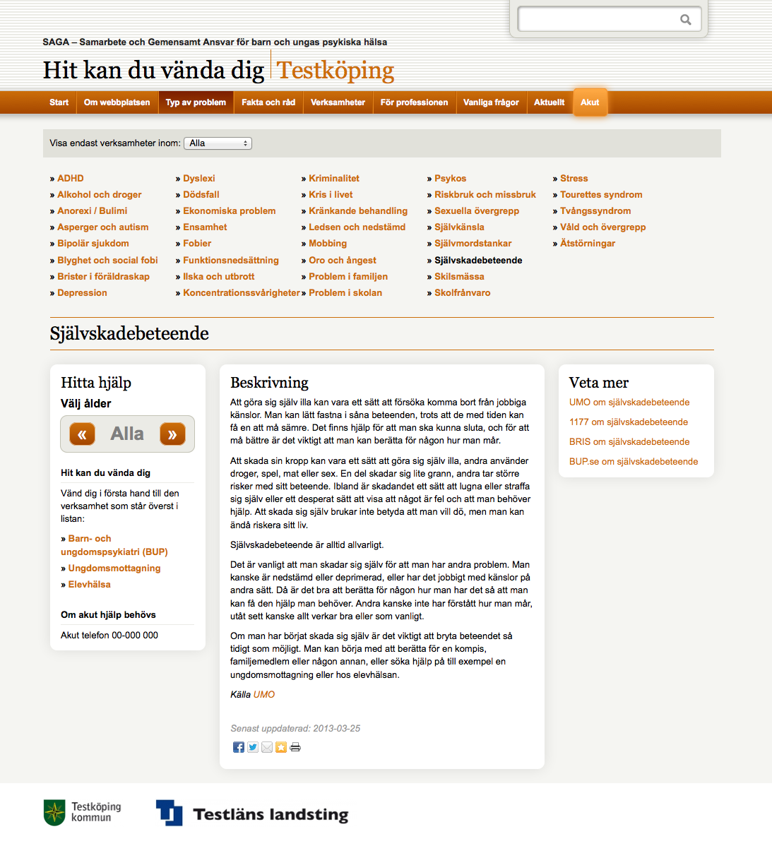 3.3 Redigera problem vad är vad? För vissa problem kan det vara aktuellt att skriva information var man ska vända sig akut. Om du lämnar den tom syns ingen akut-rubrik i detta problem.