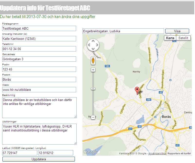 Det finns länk till betalsida som vsar en faktura. Denna skall du ta ut som underlag till din bokföring och betalning till HLR-Rådet.