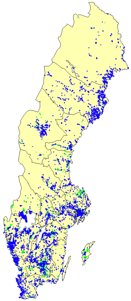 Figur 13 Utbyggnad av xdsl-teknik i det kopparbaserade accessnätet respektive utbyggnad av fiberbaserade accessnät Källa: PTS Bredbandskartläggning 2012 Via fiberbaserade accessnät har 44 procent av