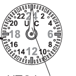 23. Kalibrering av klockan UTC timoch minutvisare Tim-, sekundoch minutvisare Indikator för laddningsnivå 24hvisning Knapp (B) Knapp (A) 1.
