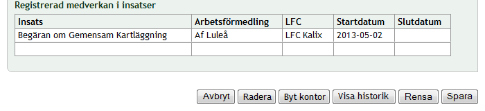 När du har registrerat en medverkan kommer du automatiskt att flyttas till sidan Registrera uppgifter (se kapitel 8) som visar de frågor som ska besvaras vid det aktuella registreringstillfället.