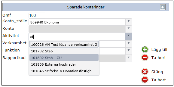 4 Bild 2 En nyhet är att man kan frisöka i konteringsfälten. Sökningen matchar både mot nummer och namn.