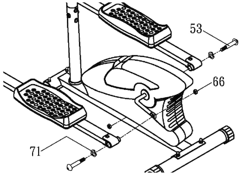 Montering Steg 6 Skruva fast vänster fotplatta (17L) på vänster pedalskena (9L) använd bultar (50), brickor (52) och muttrar (51).