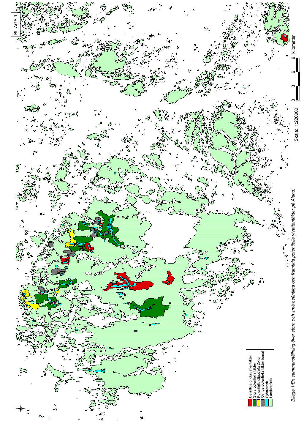 Figur 12. Ytvattentäkter med tillrinningsområden på Åland. Källa: Miljöbyrån, landskapsregeringen.