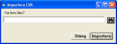 Importera CSR Om du har skickat en diskett med CSR förfrågan och sedan ska läsa in den går du till Arkiv Importera Till lönemodulen CSR.