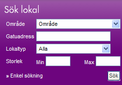 Bild 4.4 Sökfunktion för lokaler på marknadsplatsen Lokalguiden. (http://www.lokalguiden.se 2007-03-27) Bild 4.