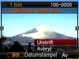 . För att skriva ut 1. Slå på skrivaren och sätt i papper. 2. Slå på kameran. En utskriftsmeny visas på skärmen. 3. Använd [8] och [2] till att välja Pap.storlek och tryck sedan på [6]. 4.