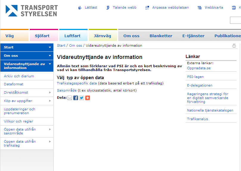 Rapport 45 (55) Hur får användaren reda på det som finns i arkiv och diariet Val av upphämtning av öppen data (trafikslag, sakområde) Information om vilken data som framöver väntas göras tillgänglig