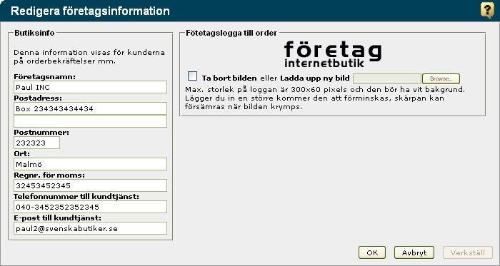 May 22, 2009 CHAPTER 5 GENERELLA INSTÄLLNINGAR 5.1 Företagsinformation Figure 5.