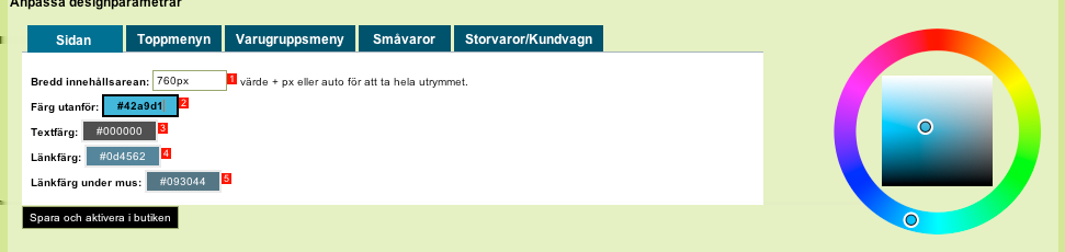 5.3. DESIGNINSTÄLLNINGAR May 22, 2009 Figure 5.15: Bredd Exempel på bredd: 900px, 760px, 560px Färg Figure 5.