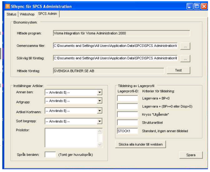 10.3. KOPPLING TILL EGET AFFÄRSSYSTEM May 22, 2009 Figure 10.5: SBsync färssystem. Koppling mot specter är en extratjänst, vilket köps till via mina sidor.