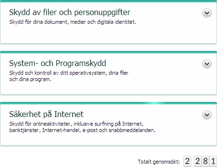 Den vänstra delen av huvudfönstret Den högra delen av fönstret innehåller information om programfunktioner som valts i vänstra delen, och används för att göra inställningar för sådana funktioner.