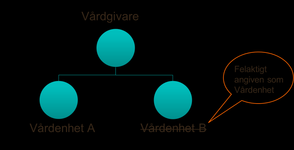 Scenario 3: En enhet har felaktigt angivits som vårdenhet Detta scenario beskriver hanteringen då en vårdenhet felaktigt har angetts som en vårdenhet.
