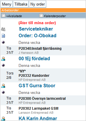 Se arbetsorder för andra arbetsgrupper Ange i inställningar om arbetsorder ska visas för angivna arbetsgrupper. Dessa arbetsgrupper visas nederst i listan över arbetsorder.